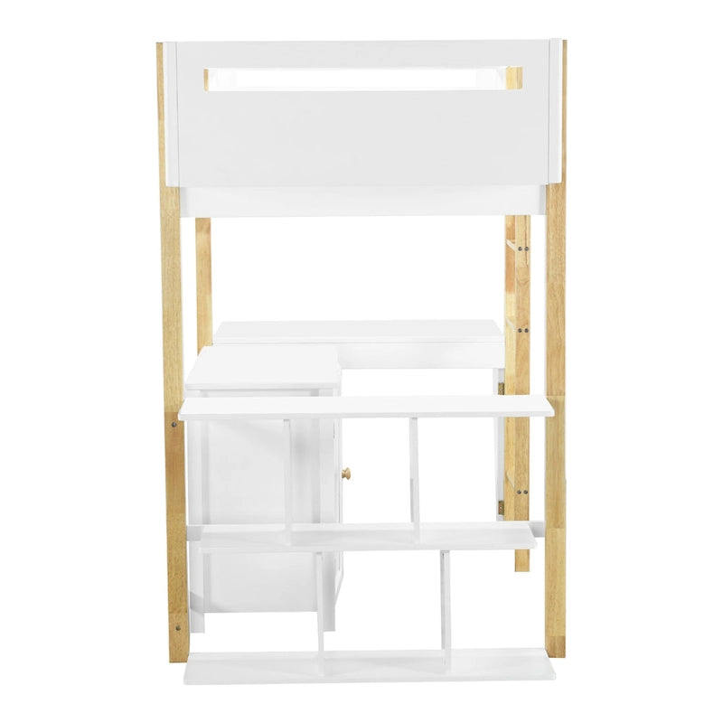 Twin Size Solid Wood Loft Bed with Built-in Storage and Foldable Desk
