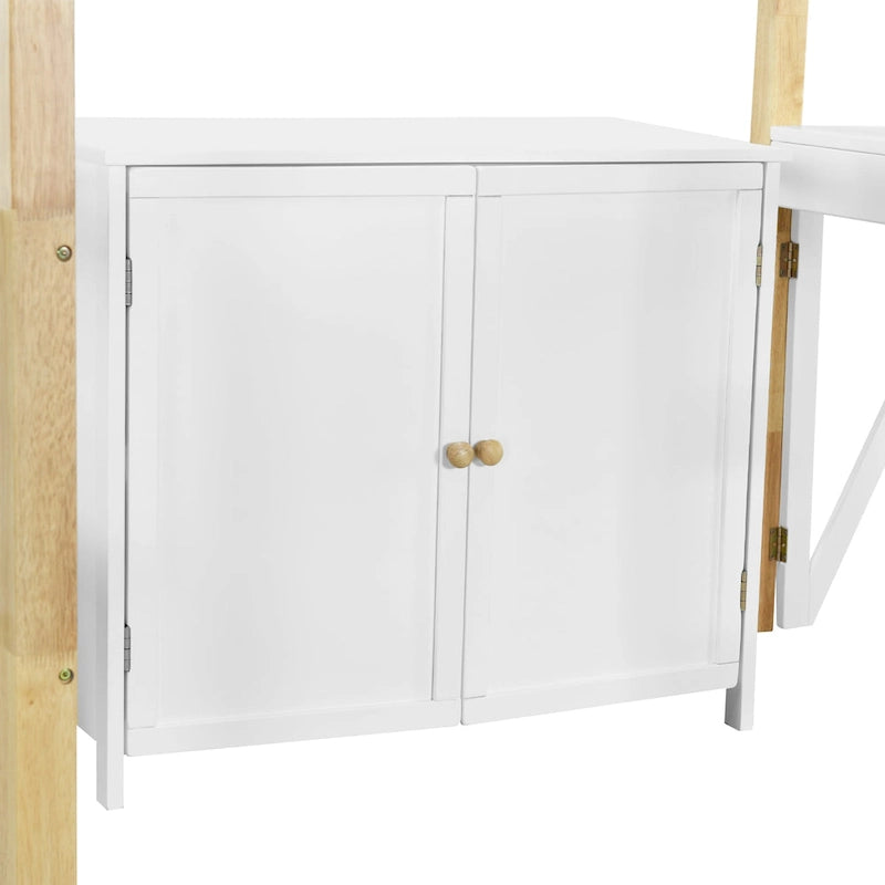 Twin Size Solid Wood Loft Bed with Built-in Storage and Foldable Desk