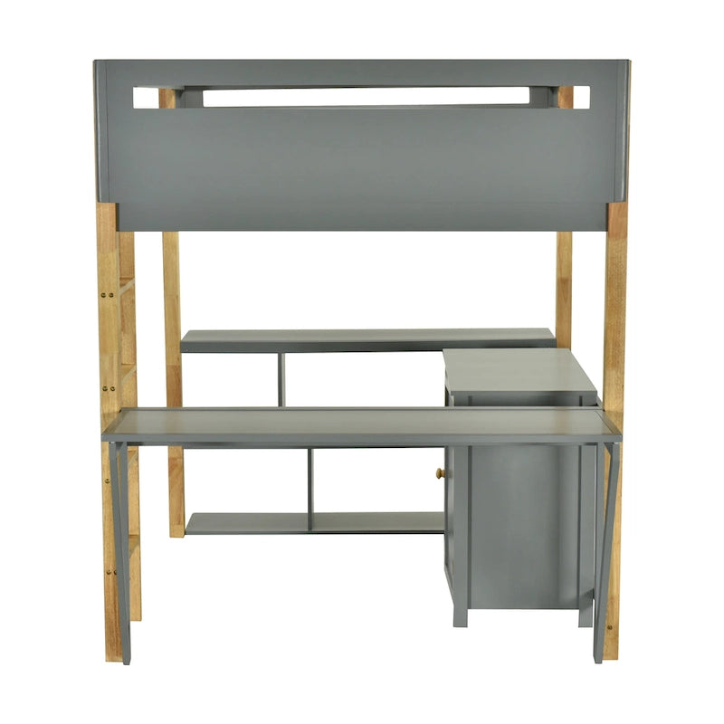 Twin Size Solid Wood Loft Bed with Built-in Storage and Foldable Desk