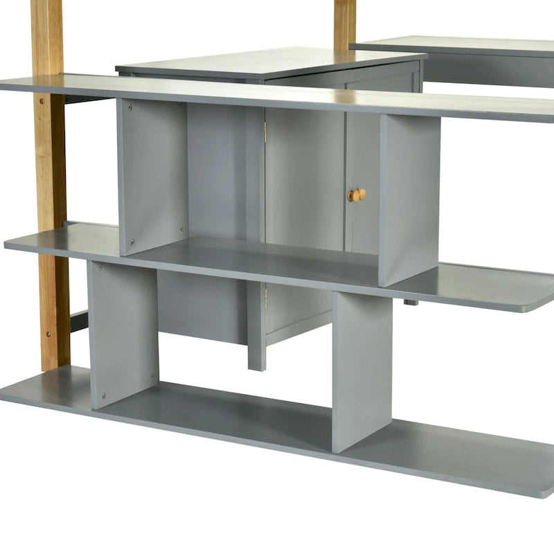 Twin Size Solid Wood Loft Bed with Built-in Storage and Foldable Desk