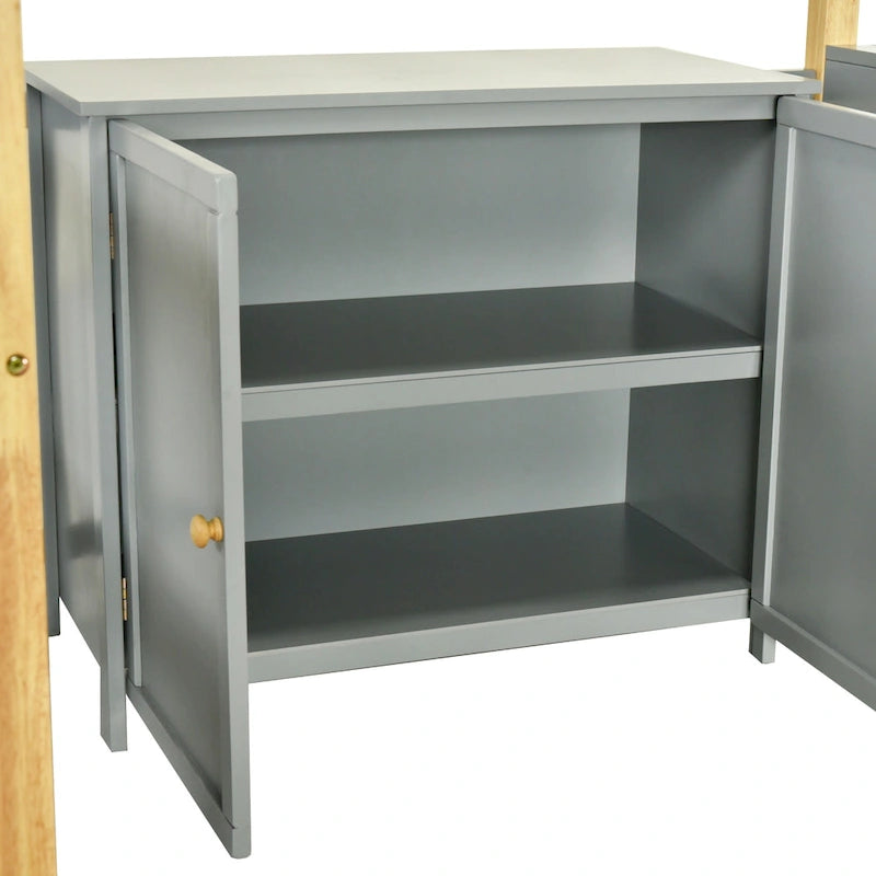 Gray Twin Size Solid Wood Loft Bed with Storage Cabinet & Desk