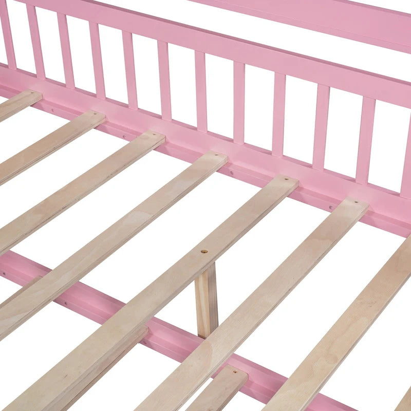 Full Wooden House Bed with Twin Trundle