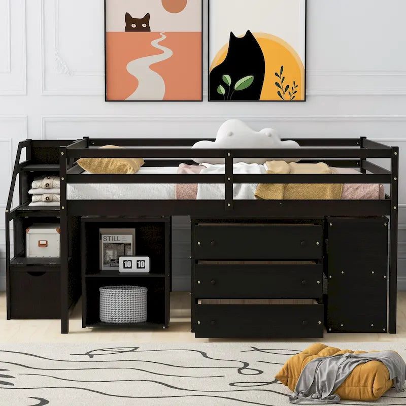 Solid Wood Loft Bed with Desk