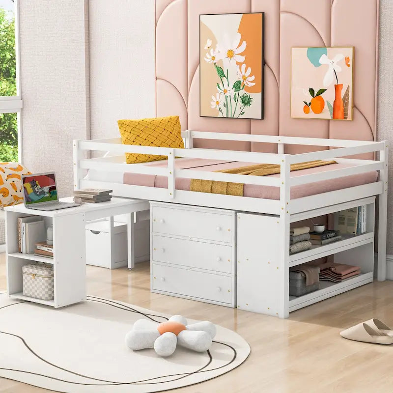 Solid Wood Loft Bed with Desk