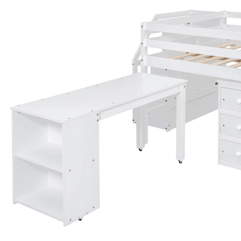 Solid Wood Loft Bed with Desk
