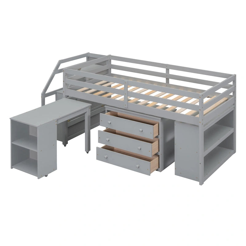 Solid Wood Loft Bed with Desk
