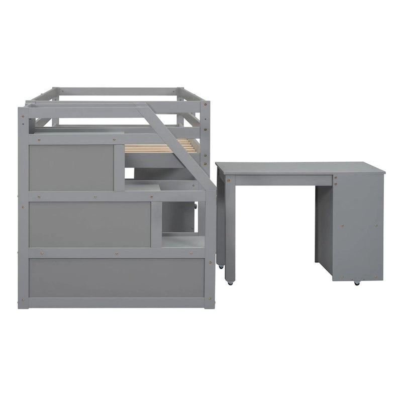 Solid Wood Loft Bed with Desk