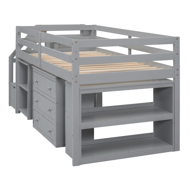 Solid Wood Loft Bed with Desk