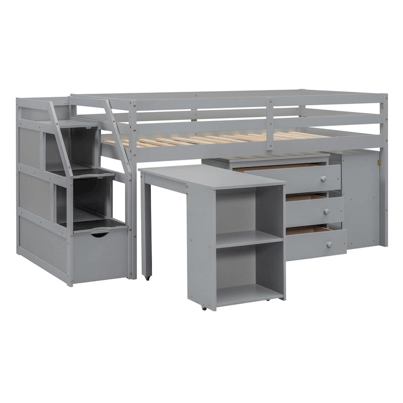 Solid Wood Loft Bed with Desk