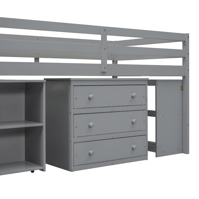 Solid Wood Loft Bed with Desk
