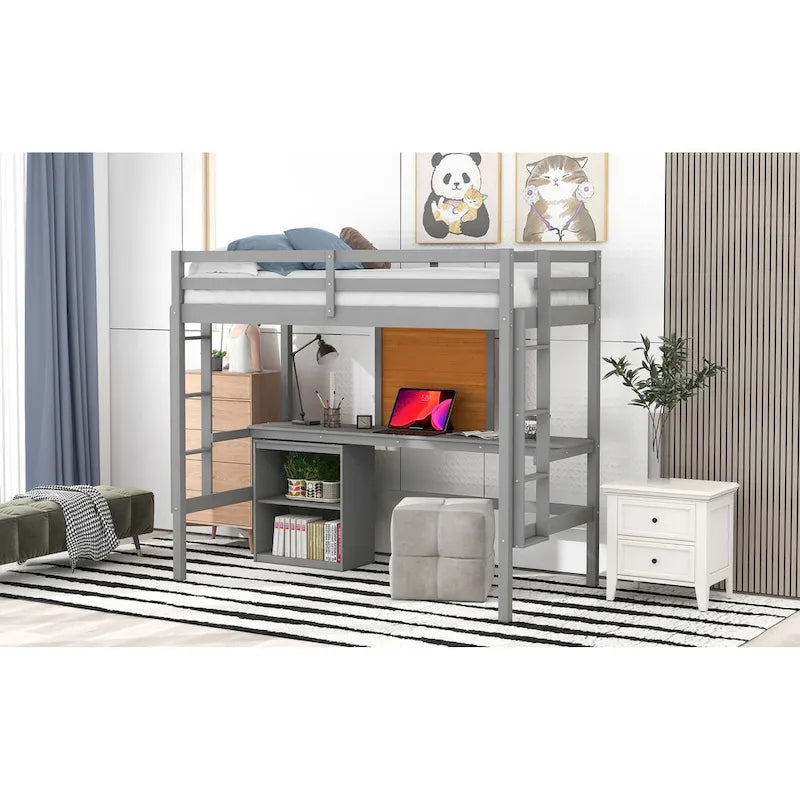 Pine Loft Bed with Desk and Writing Board
