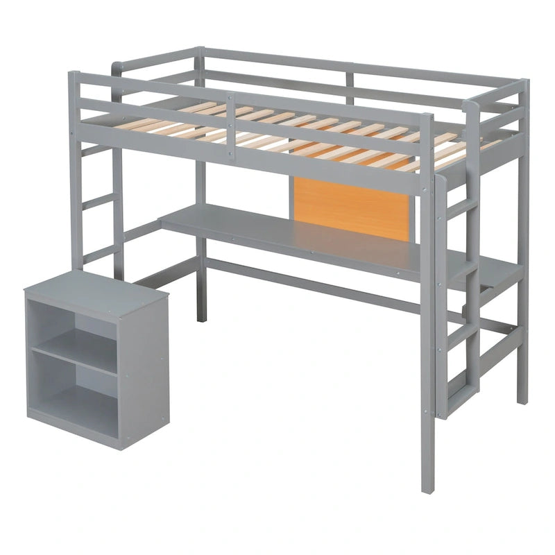 Pine Loft Bed with Desk and Writing Board