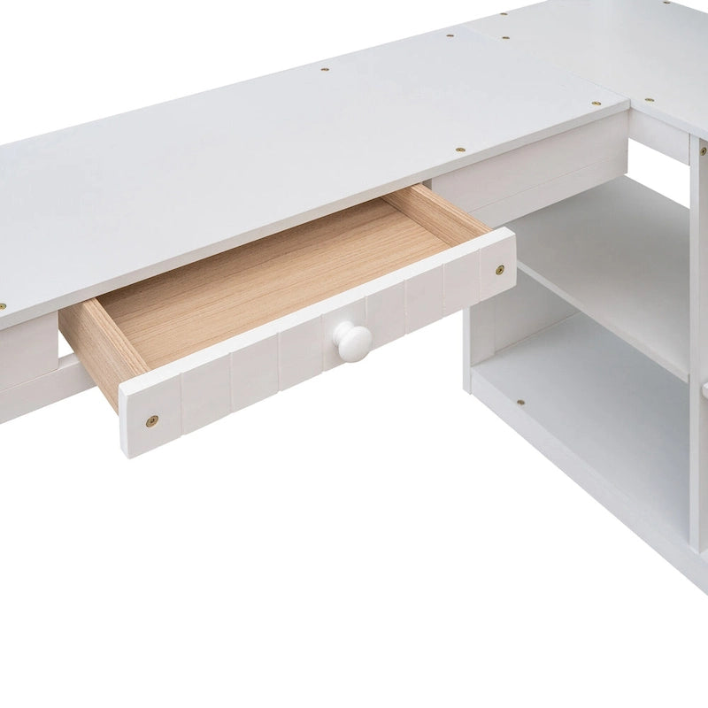 Twin Wooden Loft Bed with Desk and Shelves