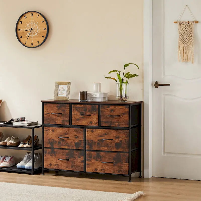 7-Drawer Double Dresser, Storage Spaces, Assembled Wardrobe Lockers, Bedroom Furniture Lockers for Bedroom