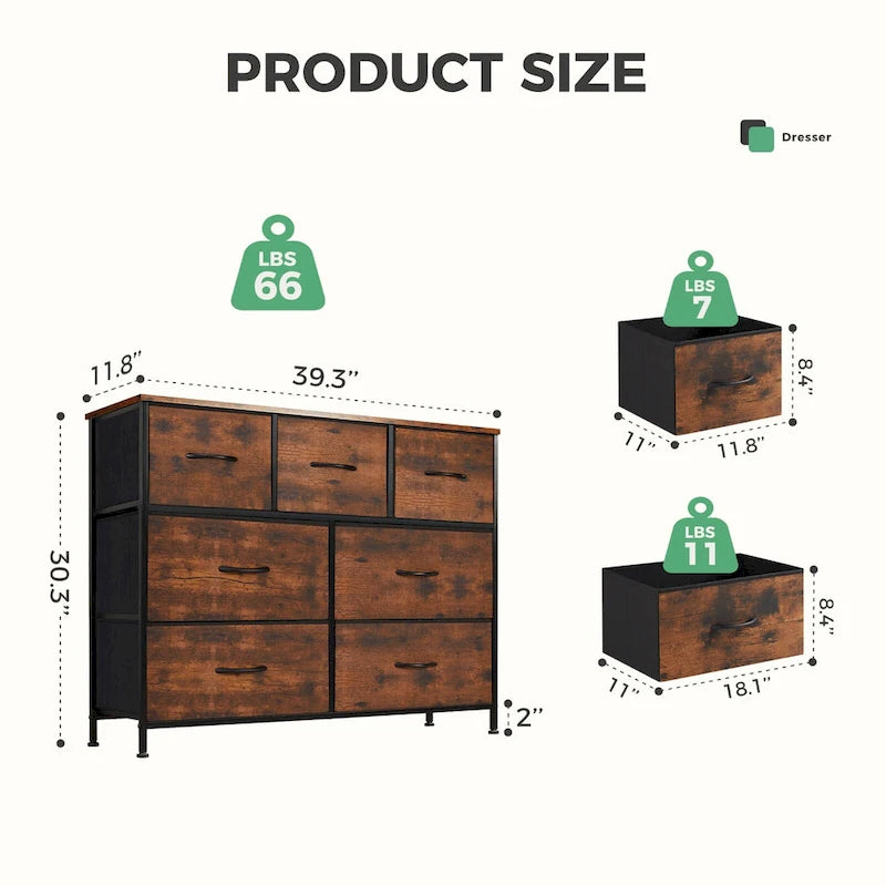 7-Drawer Double Dresser, Storage Spaces, Assembled Wardrobe Lockers, Bedroom Furniture Lockers for Bedroom