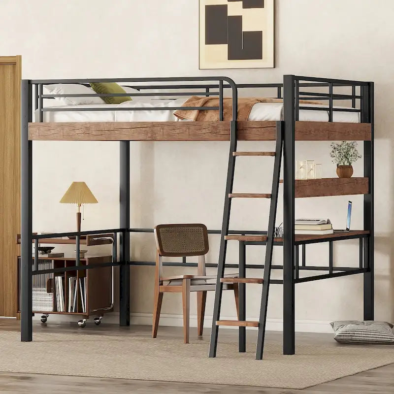 Full Metal Loft Bed with Desk