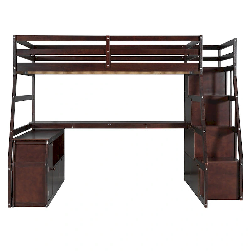 Full Size Wood Loft Bed with Drawers, Shelves & Desk