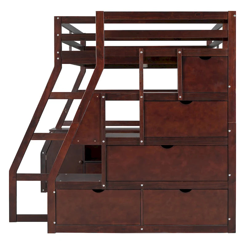 Full Size Wood Loft Bed with Drawers, Shelves & Desk