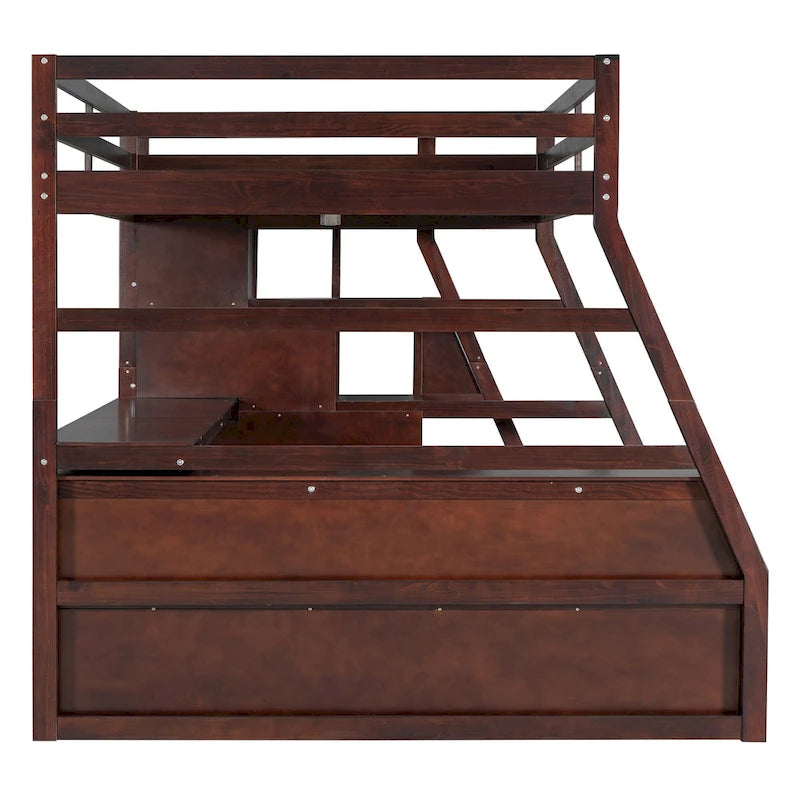 Full Size Wood Loft Bed with Drawers, Shelves & Desk