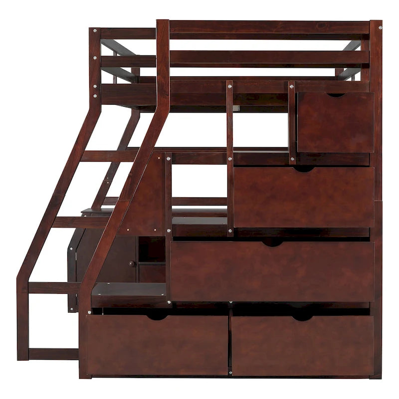 Full Size Wood Loft Bed with Drawers, Shelves & Desk