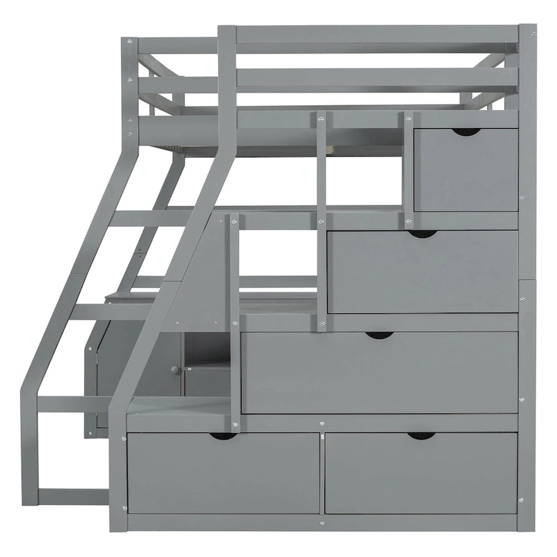 Full Size Wood Loft Bed with Drawers, Shelves & Desk