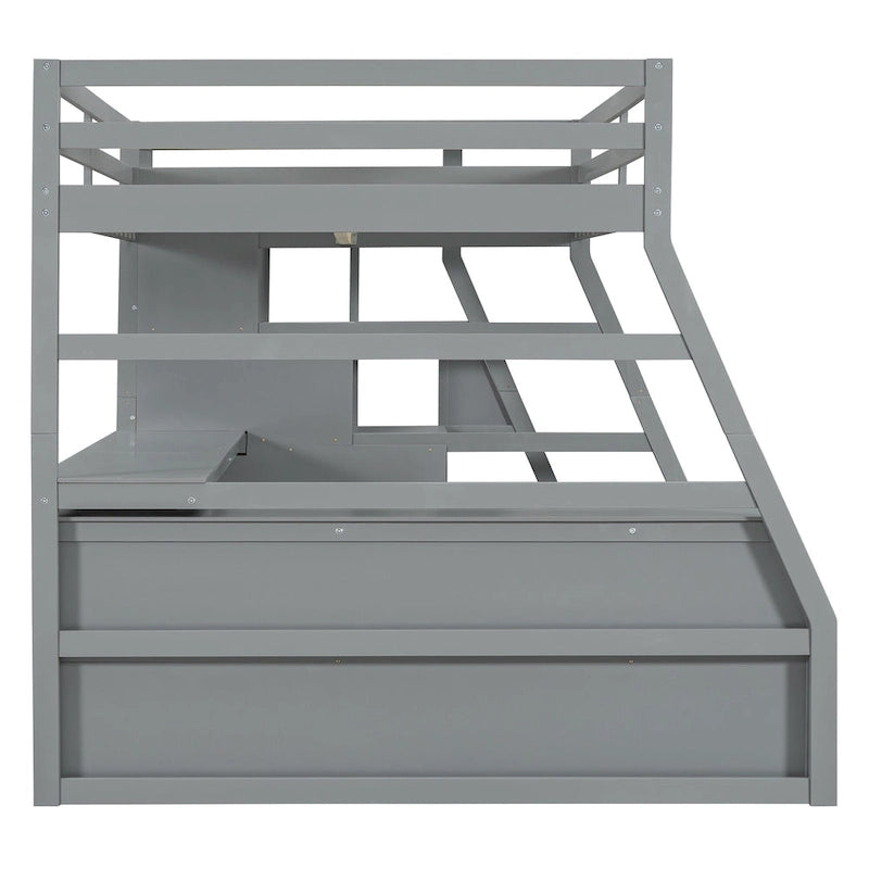 Full Size Wood Loft Bed with Drawers, Shelves & Desk