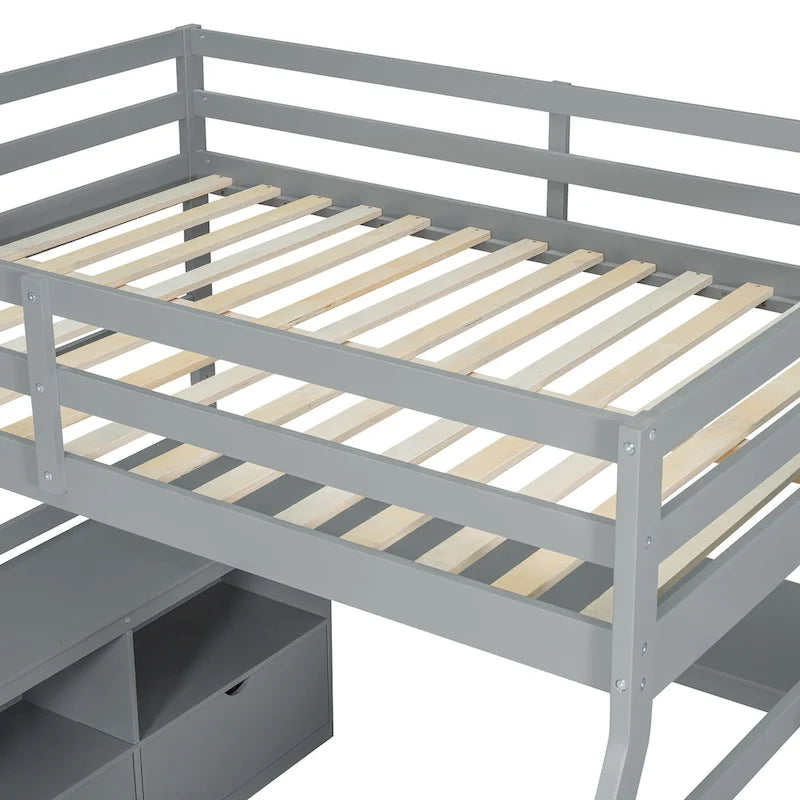 Full Size Wood Loft Bed with Drawers, Shelves & Desk