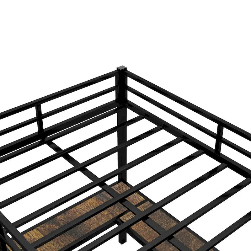 Twin XL Size Metal Loft Bed with Desk, Shelves & Guardrails