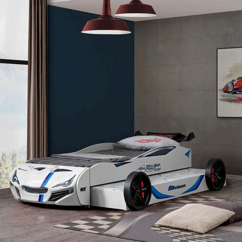 Furniture of America Laszlo Modern Race Car-Shaped Twin Bed with Trundle