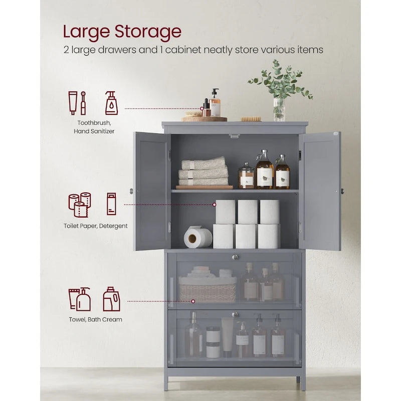 Modern Tall Freestanding Bathroom Storage Cabinet with 2 Drawers and Adjustable Shelf - 11.8D x 23.6W x 43.3H