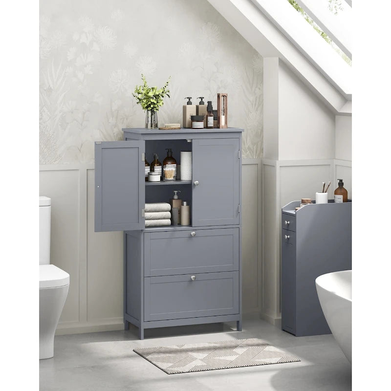 Modern Tall Freestanding Bathroom Storage Cabinet with 2 Drawers and Adjustable Shelf - 11.8D x 23.6W x 43.3H