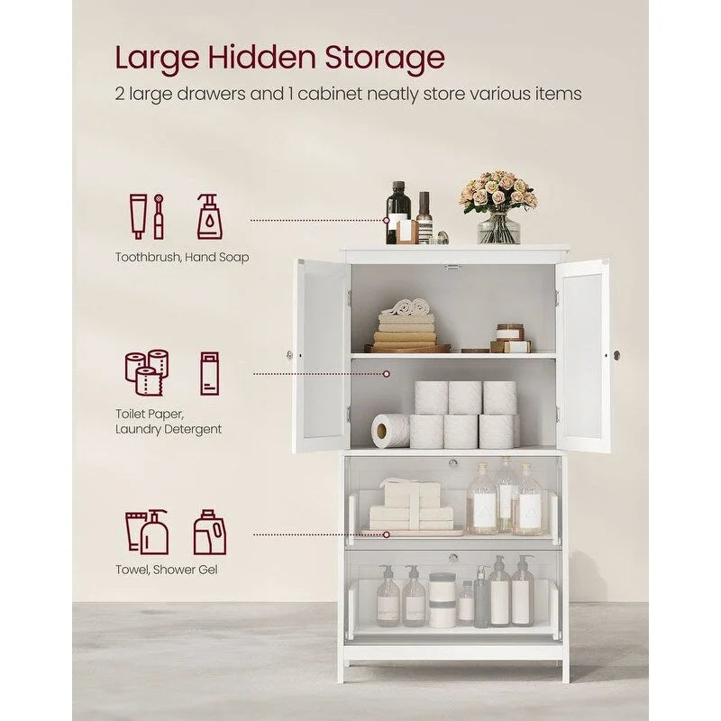 Modern Tall Freestanding Bathroom Storage Cabinet with 2 Drawers and Adjustable Shelf - 11.8D x 23.6W x 43.3H
