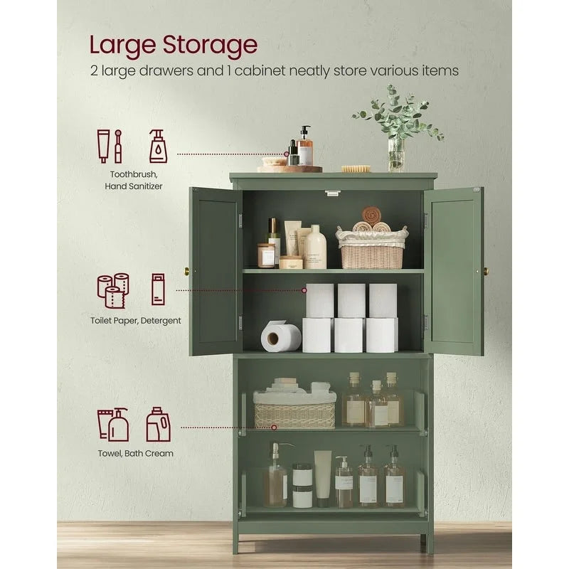 Modern Tall Freestanding Bathroom Storage Cabinet with 2 Drawers and Adjustable Shelf - 11.8D x 23.6W x 43.3H