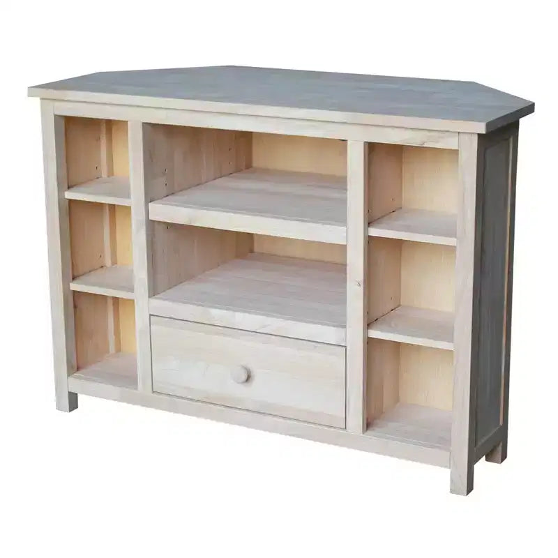 Corner Entertainment TV Stand for TVs up to 42" Light Brown: Solid Wood Media Console - International Concepts