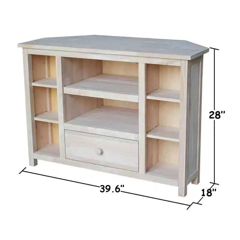 Meuble TV d'angle pour téléviseurs jusqu'à Console multimédia en bois massif marron clair