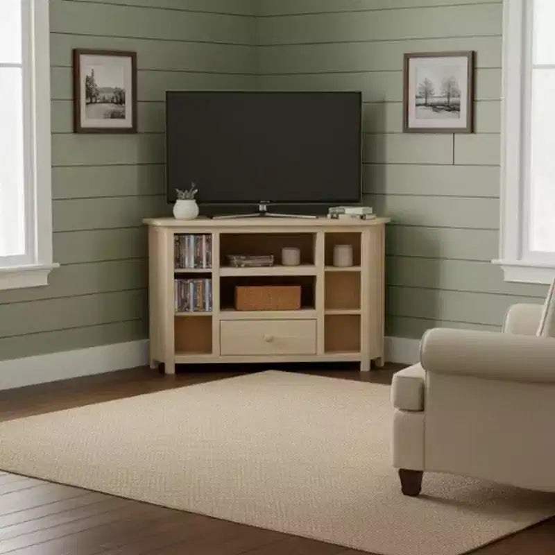Meuble TV d'angle pour téléviseurs jusqu'à Console multimédia en bois massif marron clair