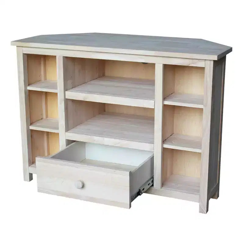 Meuble TV d'angle pour téléviseurs jusqu'à Console multimédia en bois massif marron clair