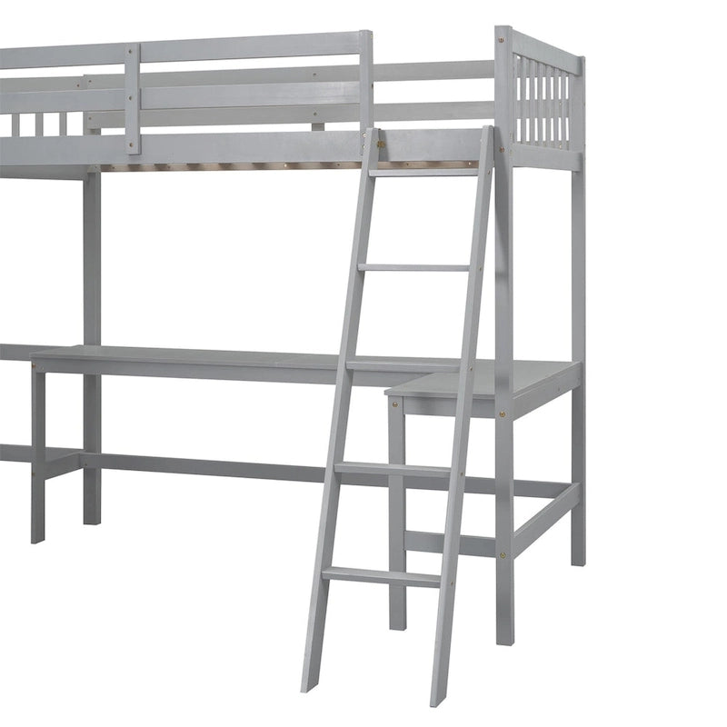 Merax Wood Twin Size L-Shaped Loft Bed with Ladder and 2 Built-in L-Shaped Desks