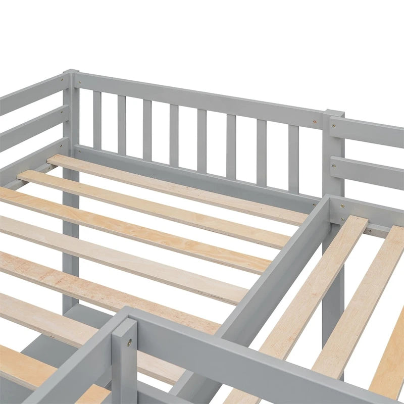 Merax Wood Twin Size L-Shaped Loft Bed with Ladder and 2 Built-in L-Shaped Desks