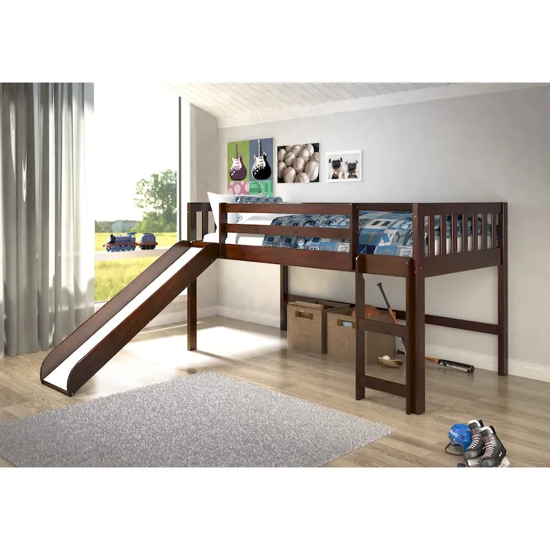 Donco Kids Mission Tent Loft Dark Cappuccino Twin Bed with Slide