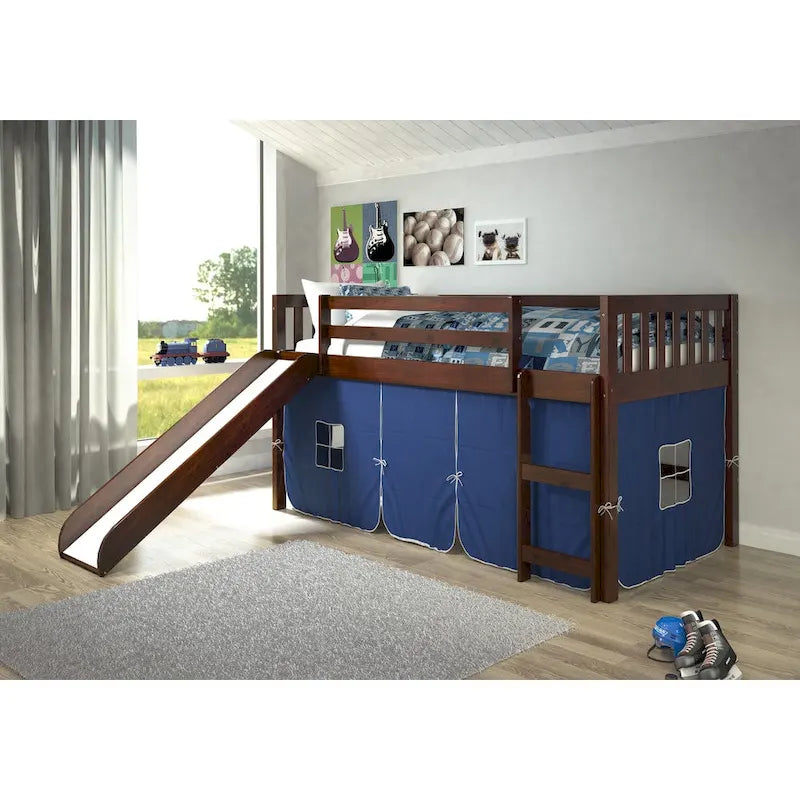 Donco Kids Mission Tent Loft Dark Cappuccino Twin Bed with Slide
