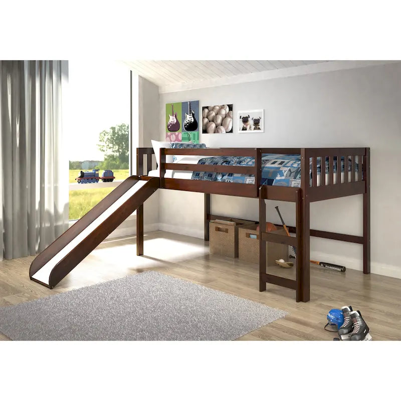 Donco Kids Mission Tent Loft Dark Cappuccino Twin Bed with Slide