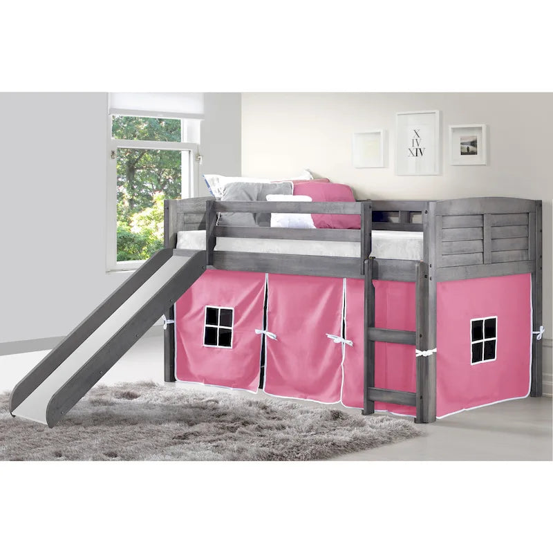 Twin Louver Low Loft with Slide in Antique Grey