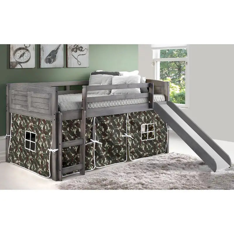Twin Louver Low Loft with Slide in Antique Grey