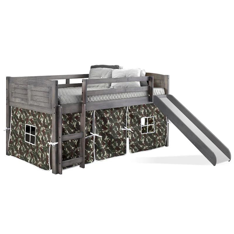 Twin Louver Low Loft with Slide in Antique Grey
