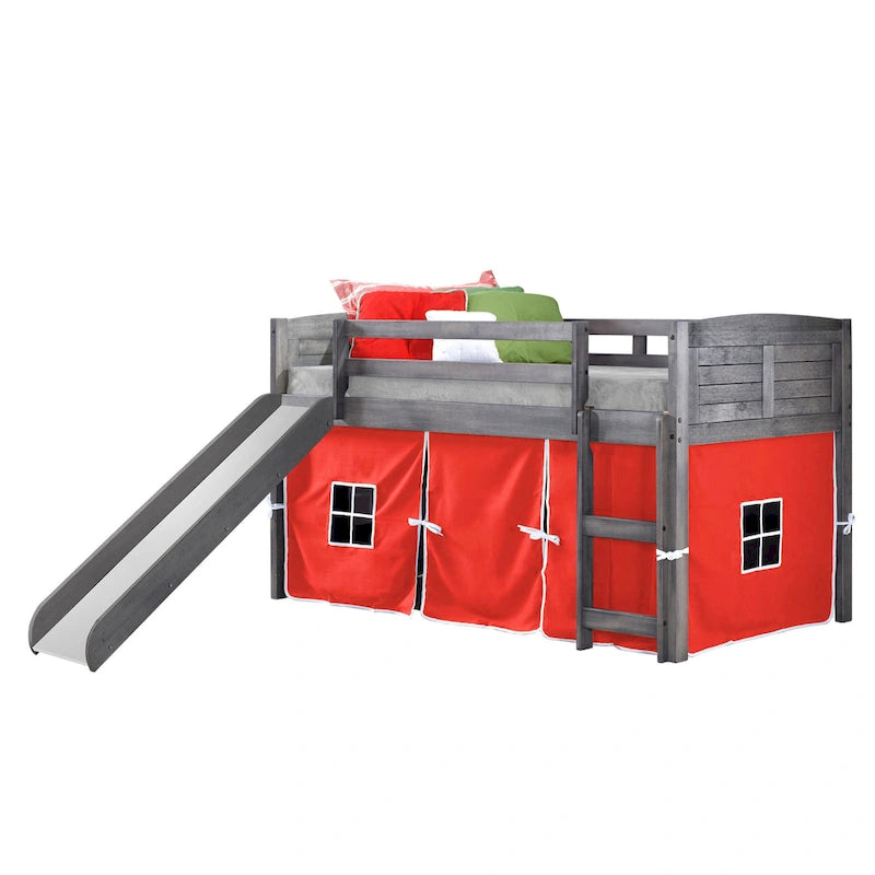 Twin Louver Low Loft with Slide in Antique Grey