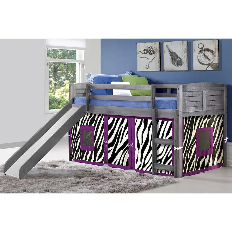 Twin Louver Low Loft with Slide in Antique Grey
