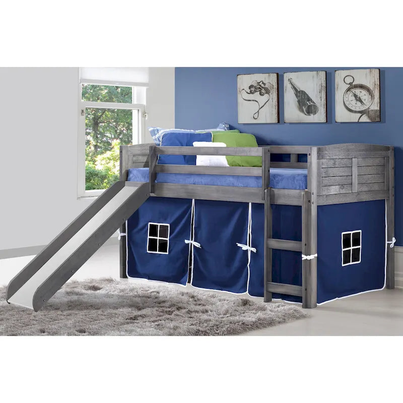 Twin Louver Low Loft with Slide in Antique Grey