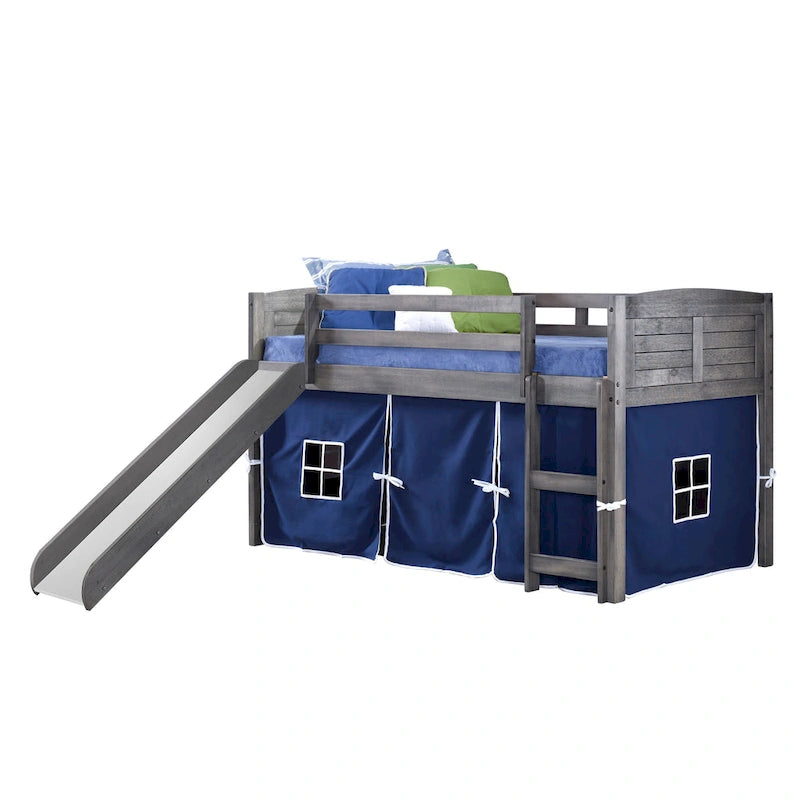 Twin Louver Low Loft with Slide in Antique Grey