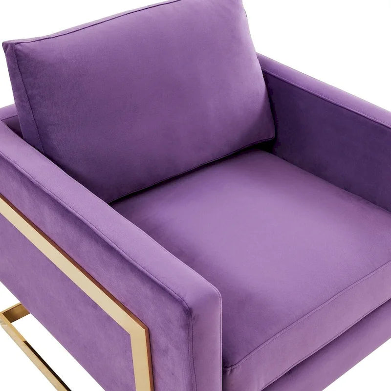 LeisureMod Lincoln Mid-Century Velvet Accent Arm Chair With Gold Frame - 34